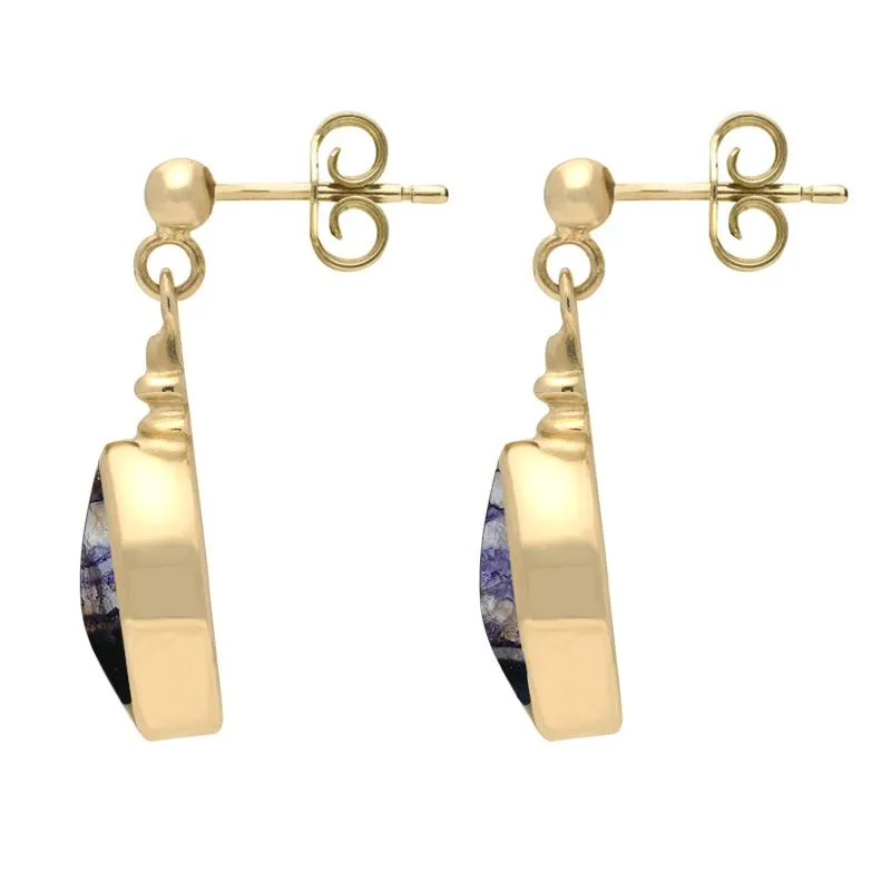 9ct Yellow Gold Blue John Oval Bottletop Drop Earrings