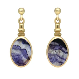 9ct Yellow Gold Blue John Oval Bottletop Drop Earrings