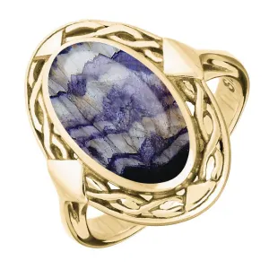 9ct Yellow Gold Blue John Oval Celtic Ring