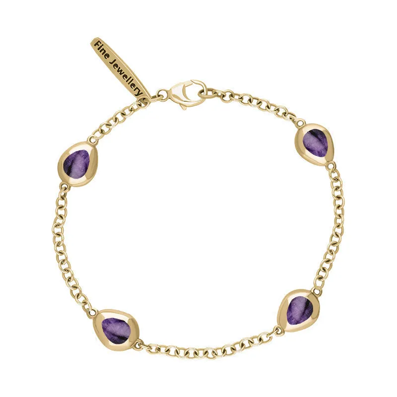 9ct Yellow Gold Blue John Oval Cross Detail Four Stone Bracelet