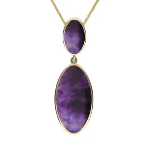 9ct Yellow Gold Blue John Oval Drop Necklace