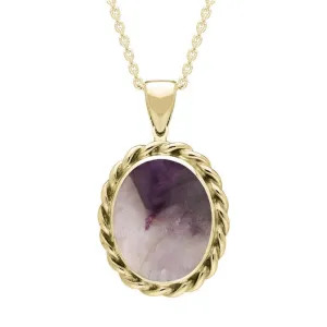 9ct Yellow Gold Blue John Oval Rope Edge Necklace