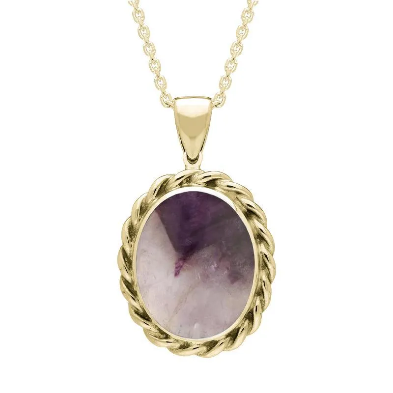 9ct Yellow Gold Blue John Oval Rope Edge Necklace