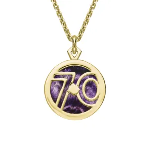 9ct Yellow Gold Blue John Peak District Millstone 70 Double Sided Medium Pendant D