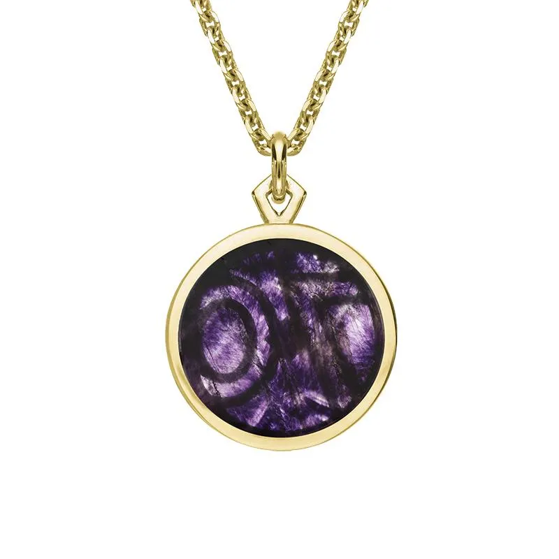 9ct Yellow Gold Blue John Peak District Millstone 70 Double Sided Medium Pendant D