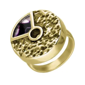9ct Yellow Gold Blue John Peak District Millstone Large Ring