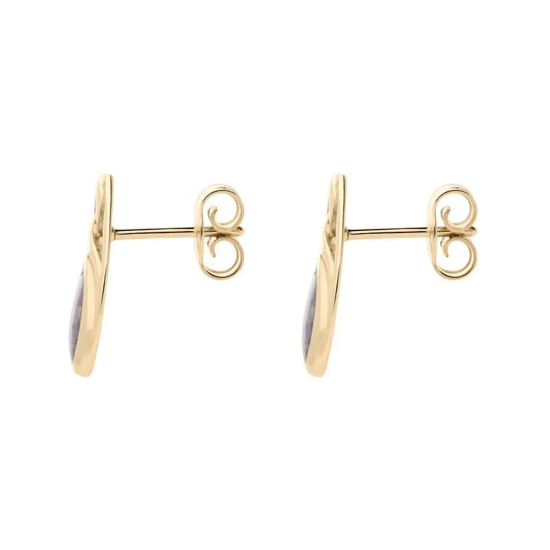 9ct Yellow Gold Blue John Pear Shaped Celtic Stud Earrings