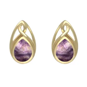 9ct Yellow Gold Blue John Pear Shaped Celtic Stud Earrings