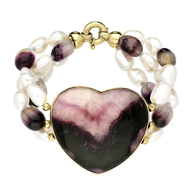 9ct Yellow Gold Blue John Pearl Large Heart Bracelet D