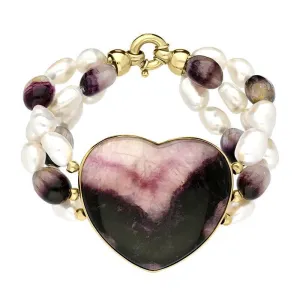 9ct Yellow Gold Blue John Pearl Large Heart Bracelet D