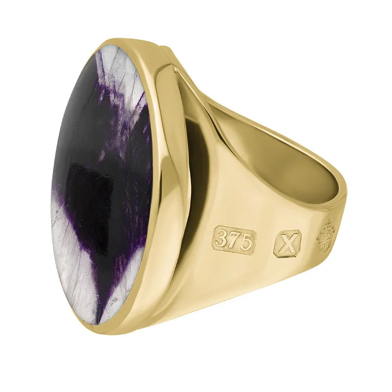 9ct Yellow Gold Blue John Queen's Jubilee Hallmark Medium Round Ring D