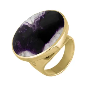 9ct Yellow Gold Blue John Queen's Jubilee Hallmark Medium Round Ring D