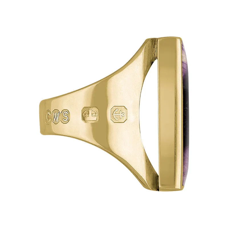 9ct Yellow Gold Blue John Queen's Jubilee Hallmark Medium Square Ring D