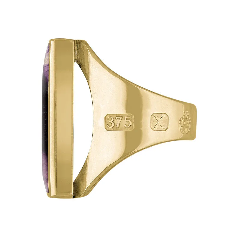 9ct Yellow Gold Blue John Queen's Jubilee Hallmark Medium Square Ring D