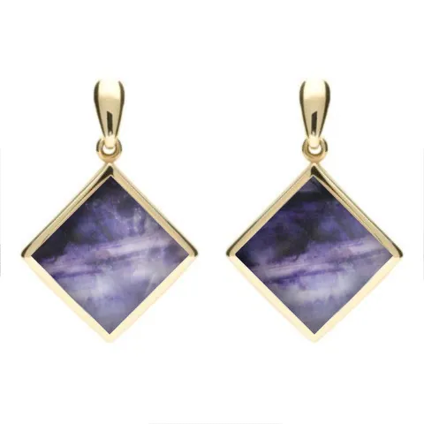 9ct Yellow Gold Blue John Rhombus Drop Earrings