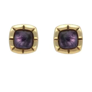 9ct Yellow Gold Blue John Ridged Cushion Stud Earrings