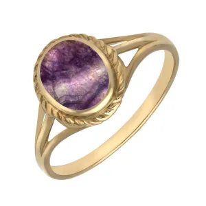 9ct Yellow Gold Blue John Rope Edge Ring