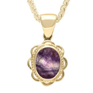 9ct Yellow Gold Blue John Rope Oval Frill Necklace