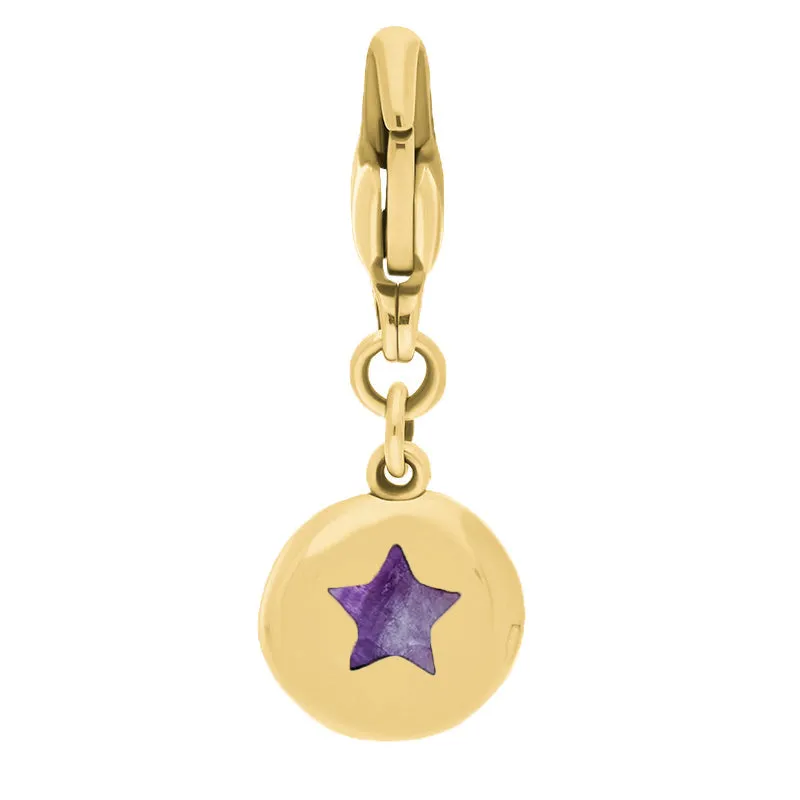 9ct Yellow Gold Blue John Round Shaped Star Clip Charm
