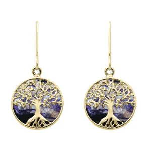 9ct Yellow Gold Blue John Round Tree Drop Earrings