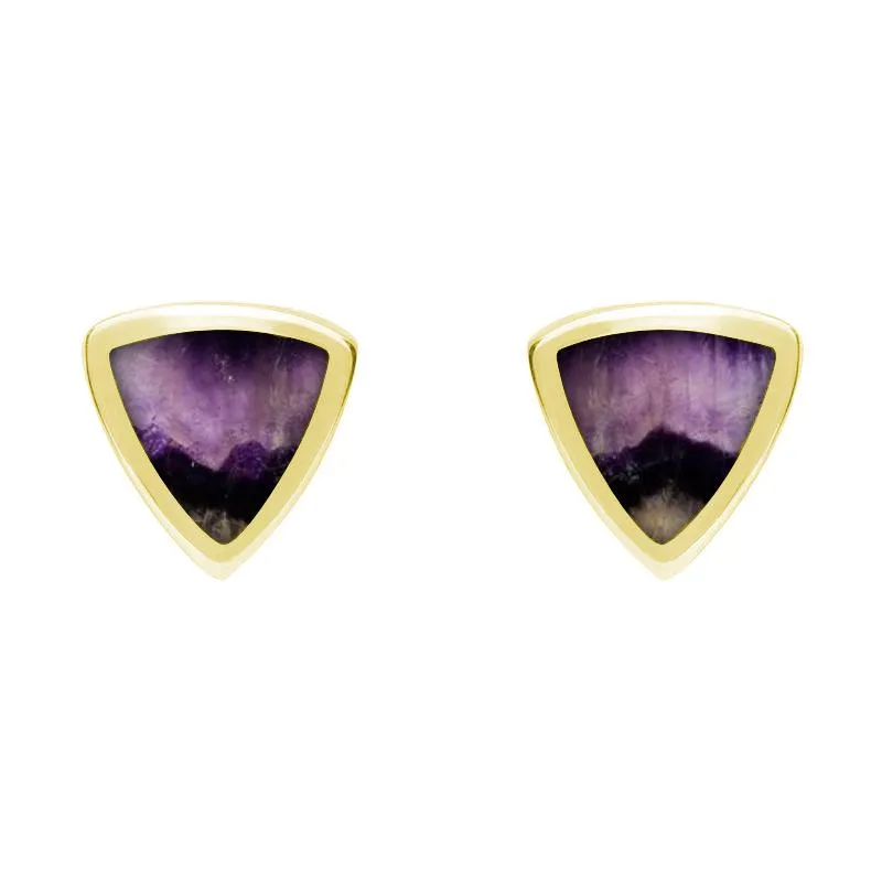 9ct Yellow Gold Blue John Small Curved Triangle Stud Earrings