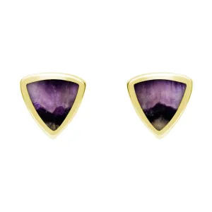 9ct Yellow Gold Blue John Small Curved Triangle Stud Earrings