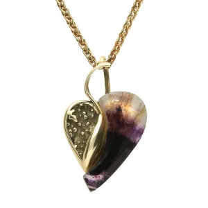 9ct Yellow Gold Blue John Small Heart Swirl Necklace