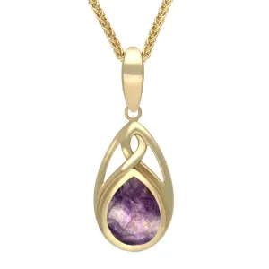 9ct Yellow Gold Blue John Small Pear Twist Celtic Necklace