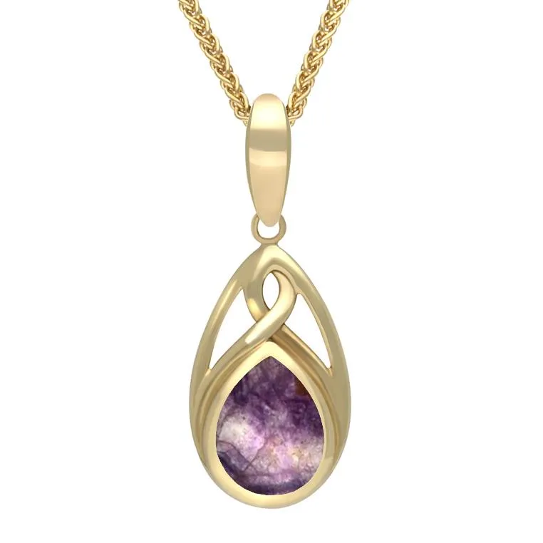 9ct Yellow Gold Blue John Small Pear Twist Celtic Necklace