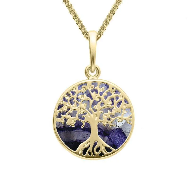 9ct Yellow Gold Blue John Small Round Tree of Life Two Piece Set