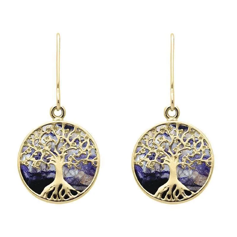 9ct Yellow Gold Blue John Small Round Tree of Life Two Piece Set