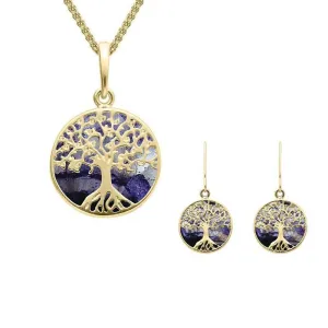 9ct Yellow Gold Blue John Small Round Tree of Life Two Piece Set