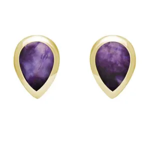 9ct Yellow Gold Blue John Small Teardrop Stud Earrings