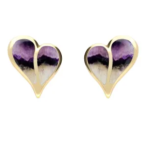 9ct Yellow Gold Blue John Split Heart Stud Earrings