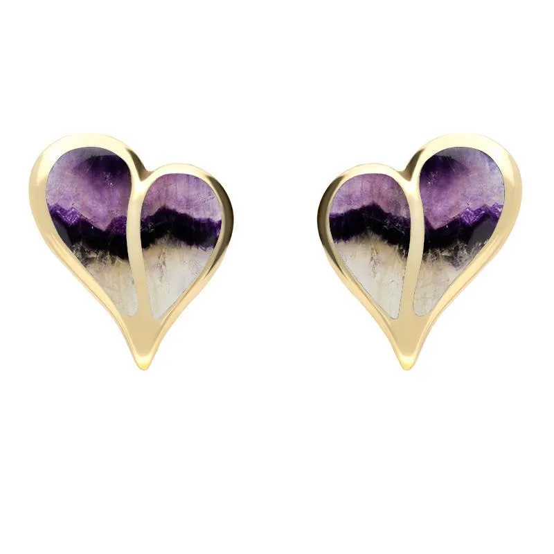 9ct Yellow Gold Blue John Split Heart Stud Earrings