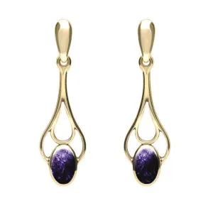 9ct Yellow Gold Blue John Spoon Drop Earrings