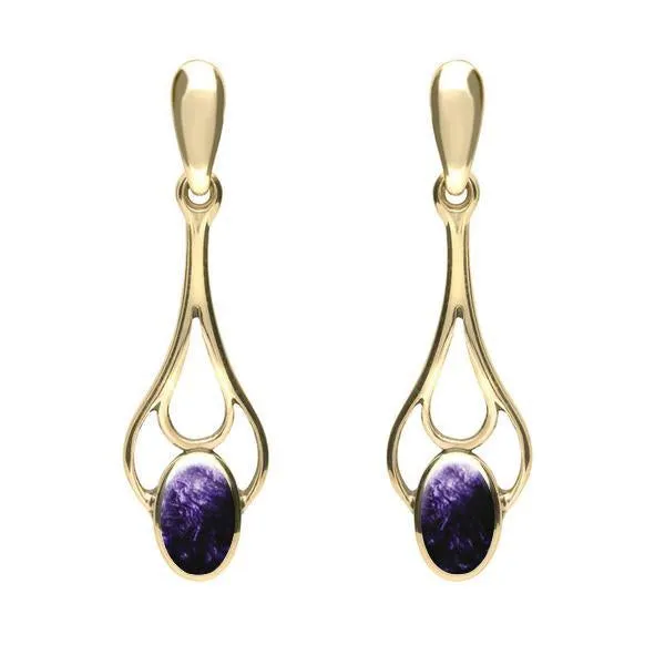9ct Yellow Gold Blue John Spoon Drop Earrings