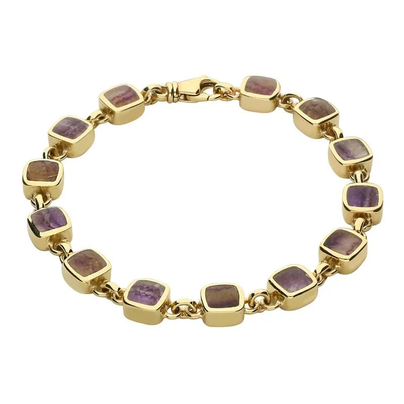 9ct Yellow Gold Blue John Square Cushion Bracelet