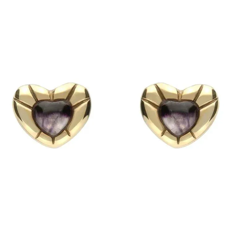 9ct Yellow Gold Blue John Stone Heart Stud Earrings