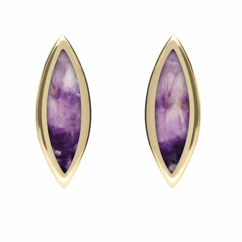 9ct Yellow Gold Blue John Toscana Marquise Stud Earrings