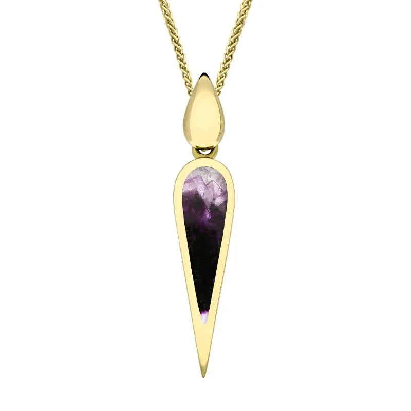 9ct Yellow Gold Blue John Toscana Slim Pear Drop Necklace