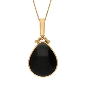 9ct Yellow Gold Blue John Whitby Jet Double Sided Pear Fob Necklace