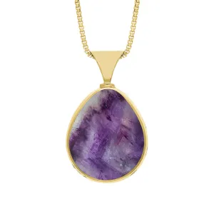 9ct Yellow Gold Blue John Whitby Jet Hallmark Double Sided Pear-shaped Necklace