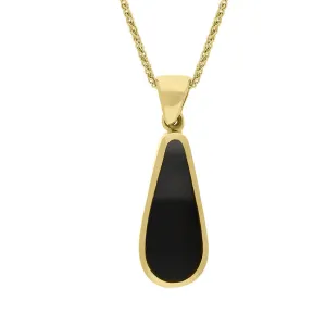 9ct Yellow Gold Blue John Whitby Jet Small Double Sided Pear Cut Fob Necklace