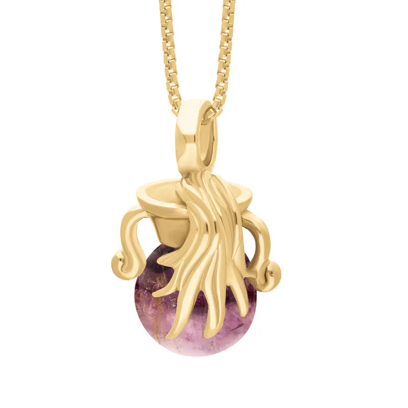 9ct Yellow Gold Blue John Zodiac Aquarius 8mm Bead Pendant