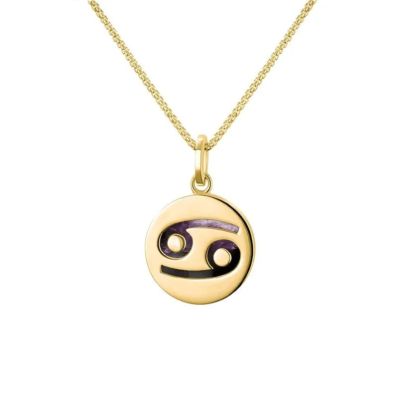 9ct Yellow Gold Blue John  Zodiac Cancer Round Necklace
