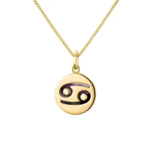 9ct Yellow Gold Blue John  Zodiac Cancer Round Necklace