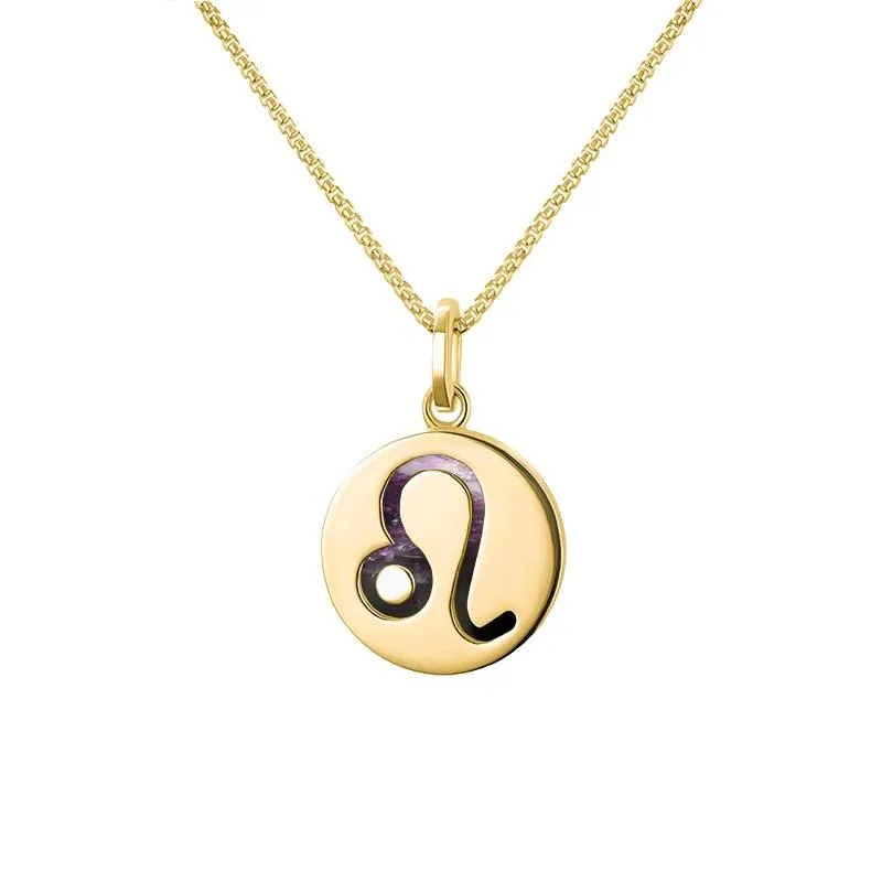 9ct Yellow Gold Blue John  Zodiac Leo Round Necklace