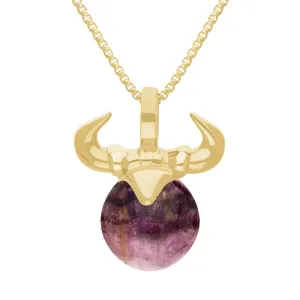 9ct Yellow Gold Blue John Zodiac Taurus 10mm Bead Pendant