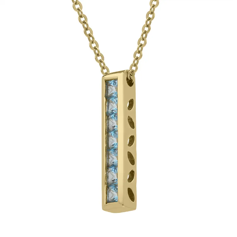 9ct Yellow Gold Blue Topaz Seven Stone Princess Cut Necklace